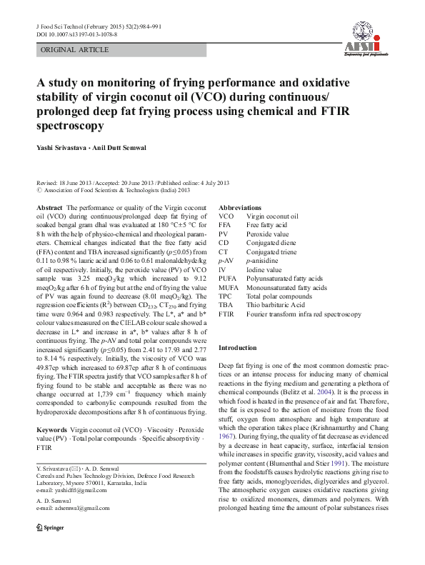 (PDF) A study on monitoring of frying performance and oxidative