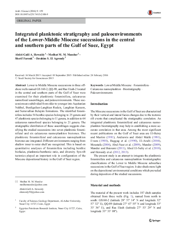 (PDF) Integrated planktonic stratigraphy and paleoenvironments of the ...