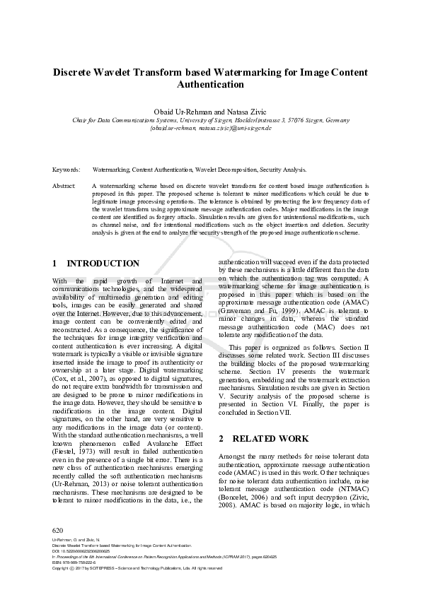 (PDF) Discrete Wavelet Transform based Watermarking for Image Content ...