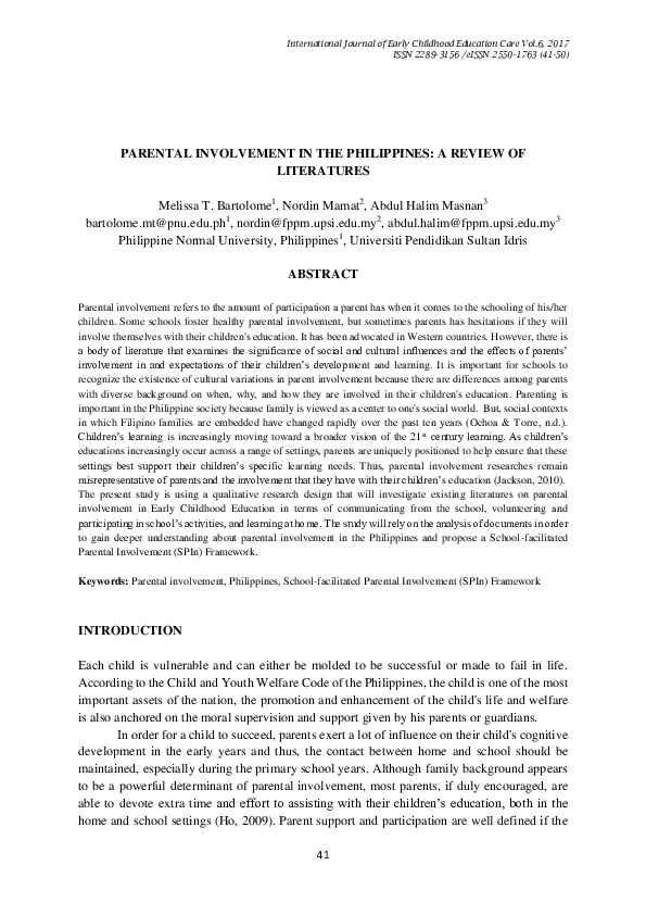 (PDF) Parental involvement in the Philippines: A review of literatures