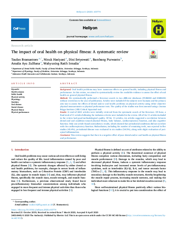 (PDF) The impact of oral health on physical fitness: A systematic review