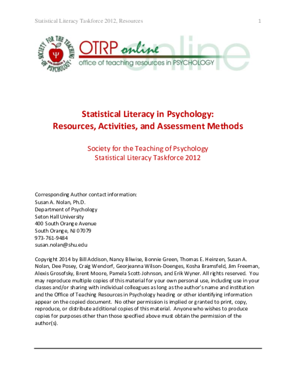 (PDF) Statistical Literacy in Psychology: Resources, Activities, and ...