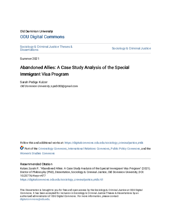 (PDF) Abandoned Allies: A Case Study Analysis of the Special Immigrant ...
