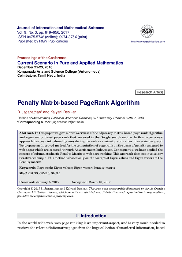 (PDF) Penalty Matrix-based PageRank Algorithm