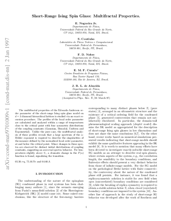 (PDF) Short-range Ising spin glass: Multifractal properties