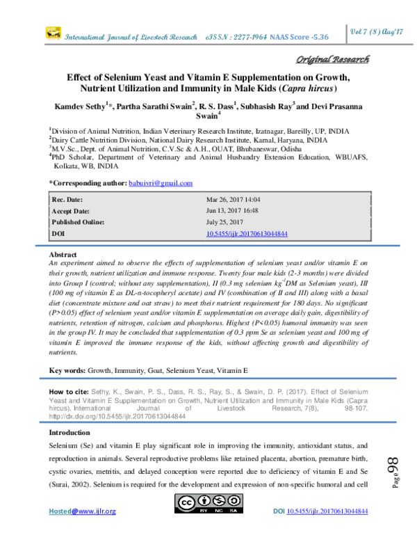 (PDF) Effect of Selenium Yeast and Vitamin E Supplementation on Growth ...