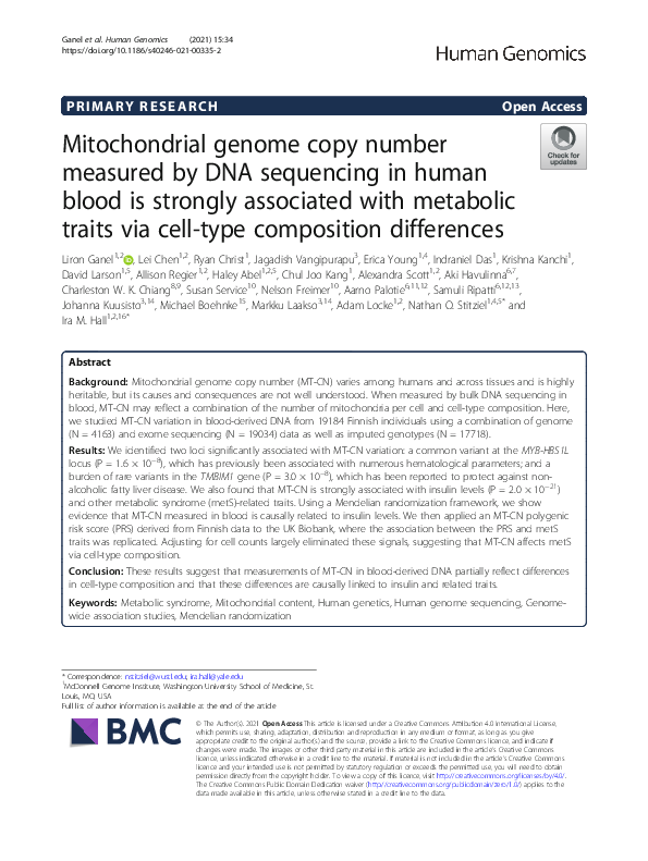 (PDF) Mitochondrial genome copy number measured by DNA sequencing in ...