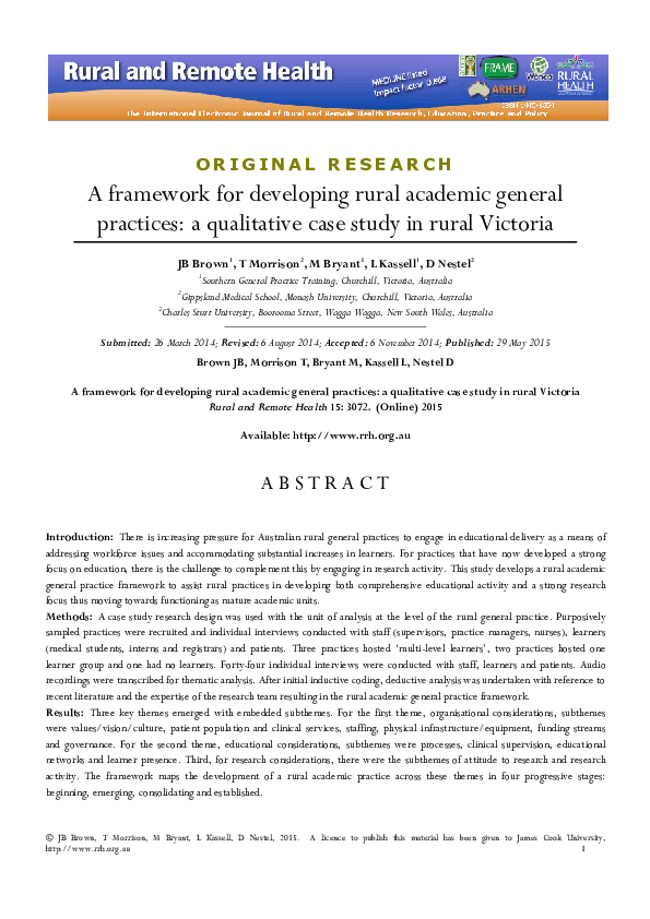 (PDF) A framework for developing rural academic general practices: a ...