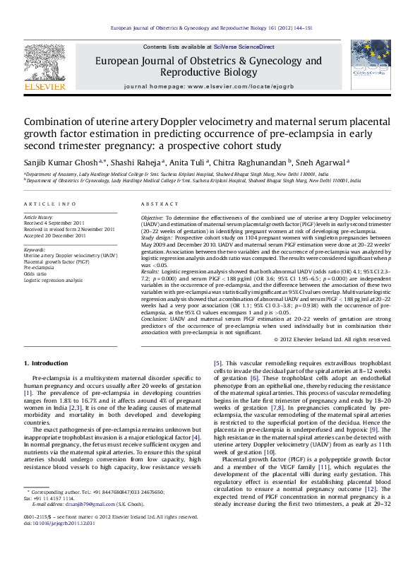 (PDF) Combination of uterine artery Doppler velocimetry and maternal ...