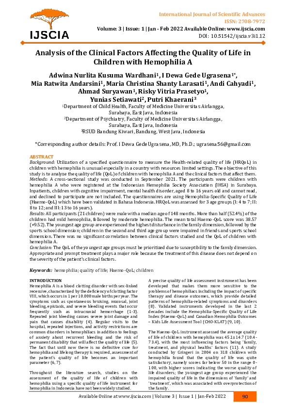 (PDF) Analysis of the Clinical Factors Affecting the Quality of Life in ...