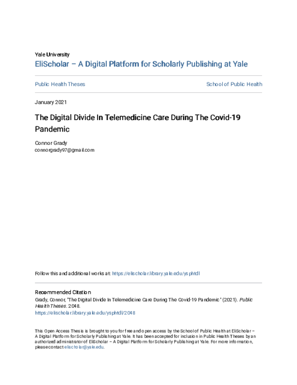 (PDF) The Digital Divide In Telemedicine Care During The Covid-19 Pandemic
