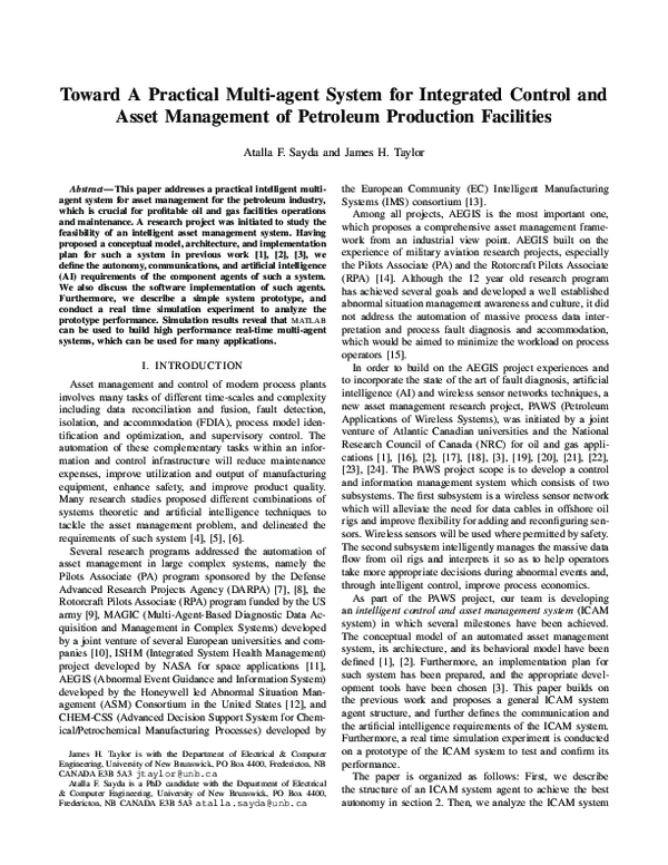 (PDF) Toward A Practical Multi-agent System for Integrated Control and ...