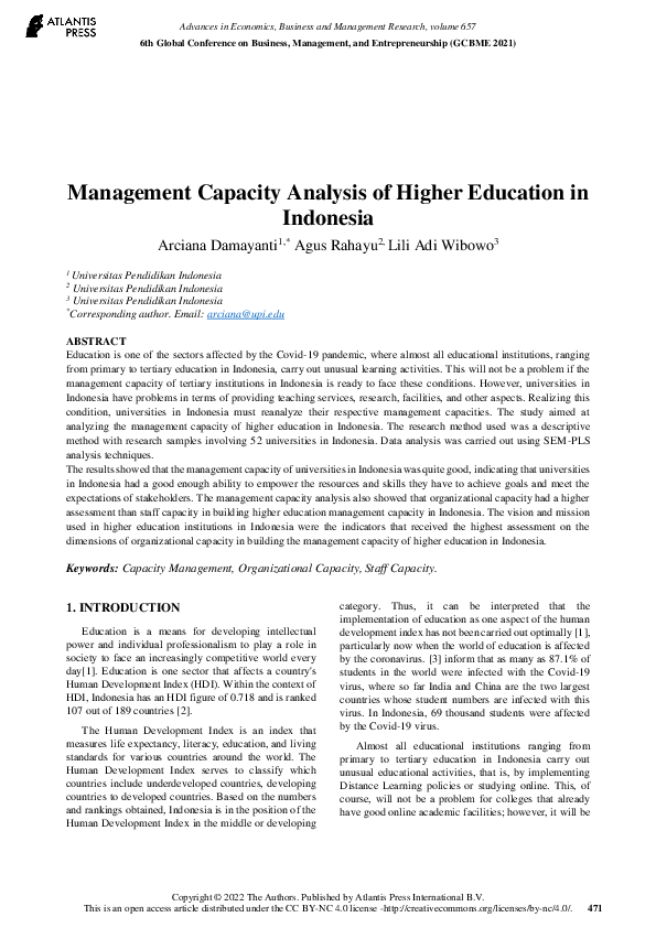 (PDF) Management Capacity Analysis of Higher Education in Indonesia