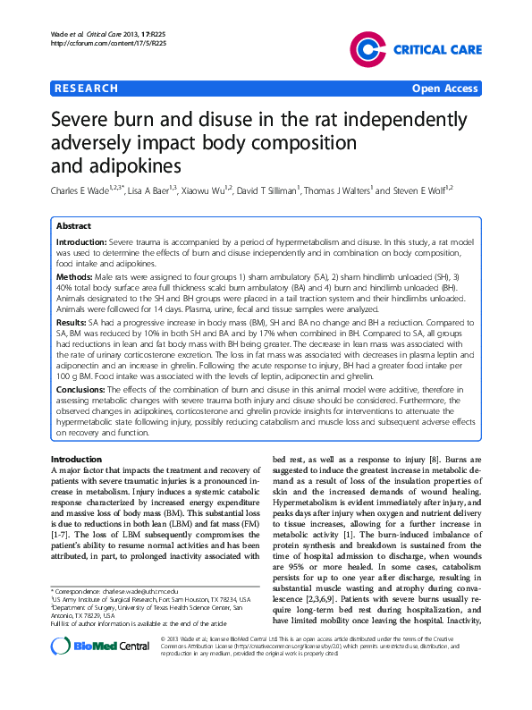 (PDF) Severe burn and disuse in the rat independently adversely impact ...