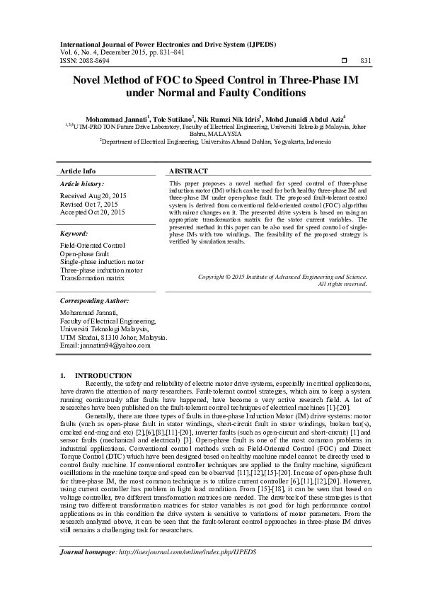 (PDF) Novel Method of FOC to Speed Control in Three-Phase IM under ...
