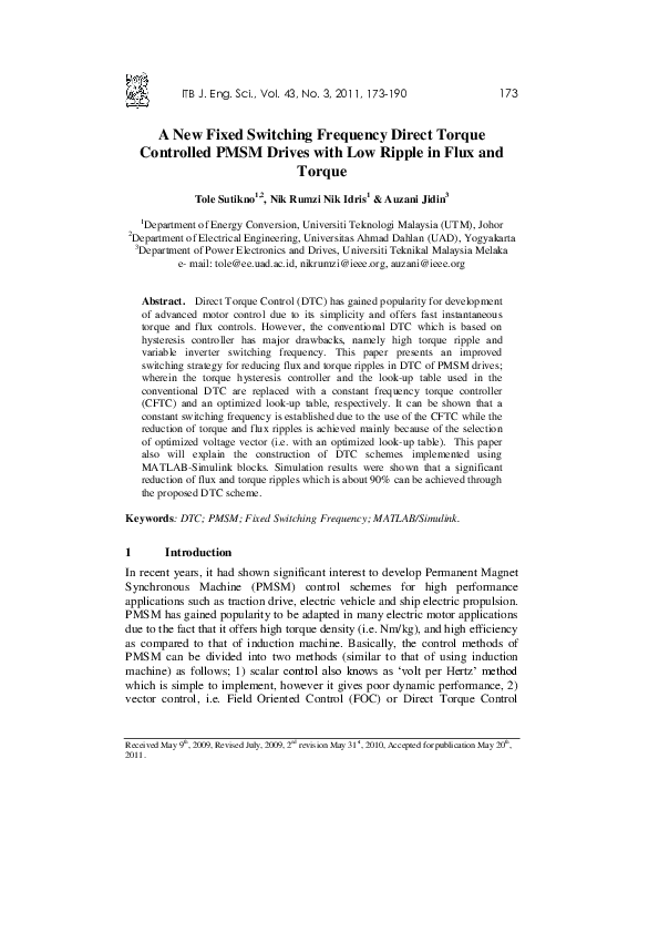 (PDF) A New Fixed Switching Frequency Direct Torque Controlled PMSM ...