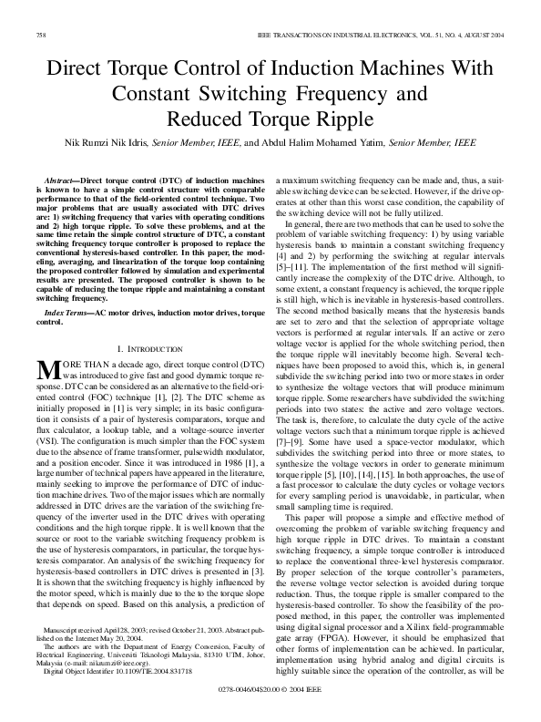 (PDF) Direct Torque Control of Induction Machines With Constant ...