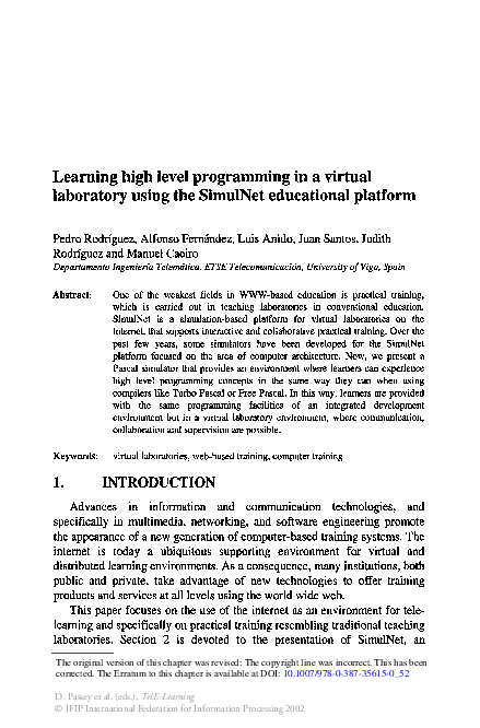 (PDF) Learning high level programming in a virtual laboratory using the ...