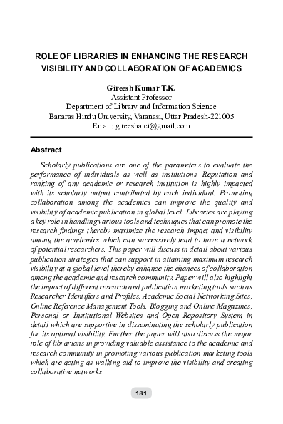 (PDF) Role of Libraries in Enhancing the Research Visibility and ...