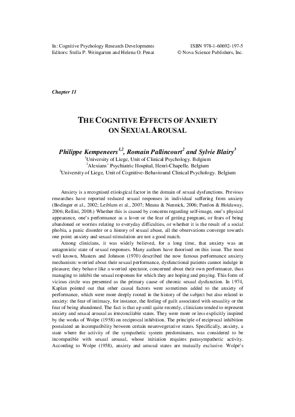 (PDF) The cognitive effects of anxiety on sexual arousal