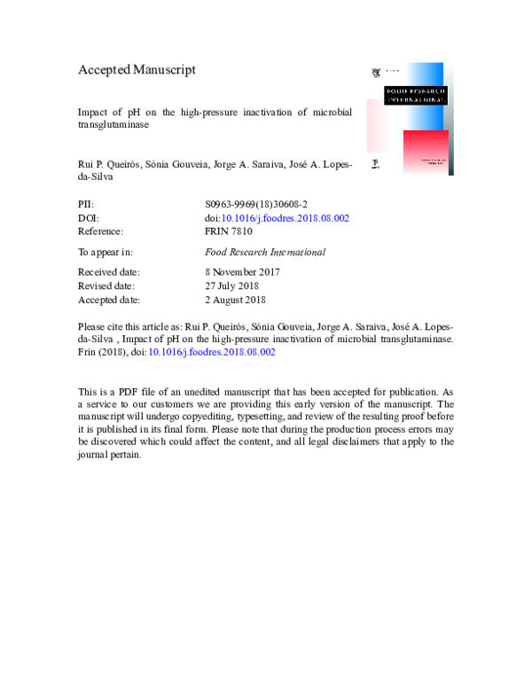 (PDF) Impact of pH on the high-pressure inactivation of microbial ...