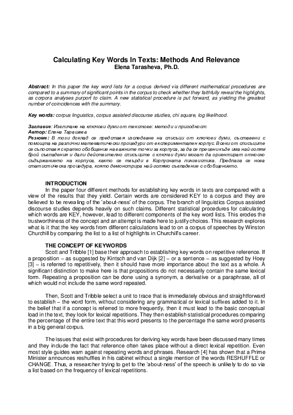 (PDF) Calculating Key Words In Texts: Methods And Relevance