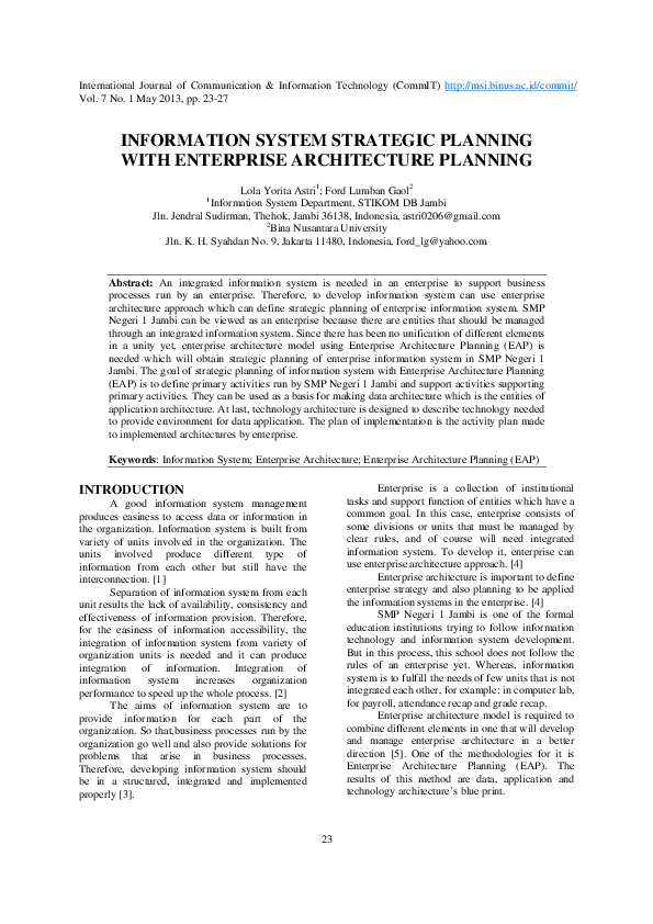 (PDF) Information System Strategic Planning with Enterprise ...