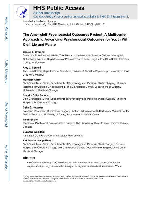 (PDF) The Americleft Psychosocial Outcomes Project: A multicenter ...