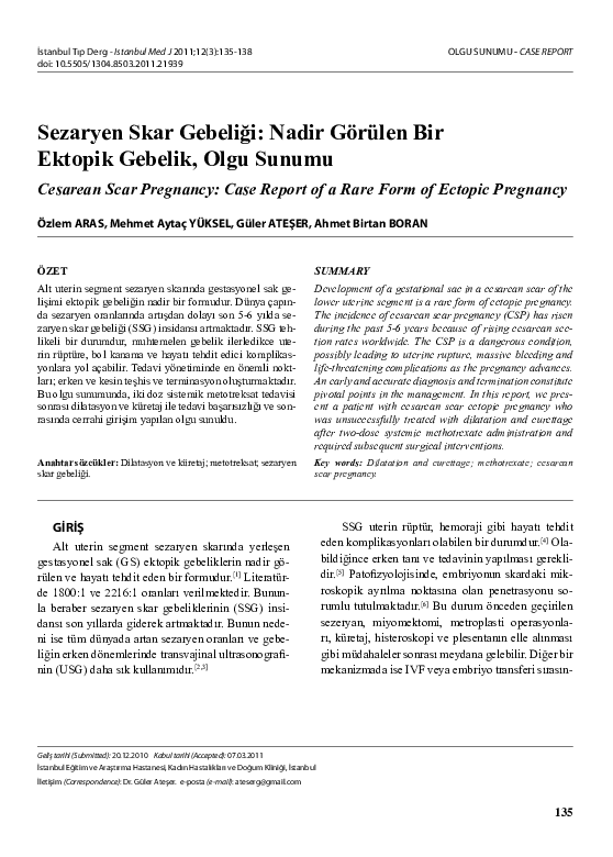 (PDF) Cesarean scar pregnancy: case report of a rare form of ectopic ...