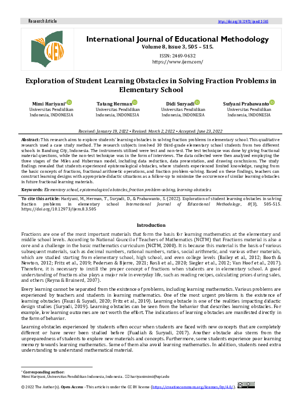 (PDF) Exploration of Student Learning Obstacles in Solving Fraction ...