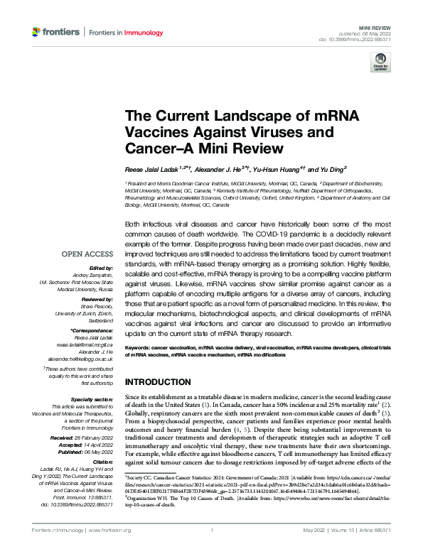 (PDF) The Current Landscape of mRNA Vaccines Against Viruses and Cancer ...