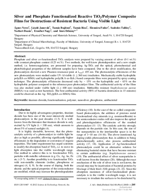 (PDF) Silver and Phosphate Functionalized Reactive TiO2/Polymer ...