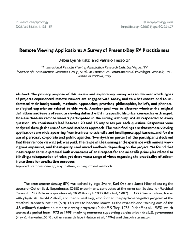 (PDF) Remote Viewing Applications: A Survey of Present-Day RV Practitioners