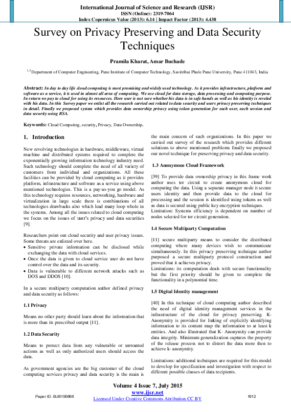(PDF) Survey on Privacy Preserving and Data Security Techniques