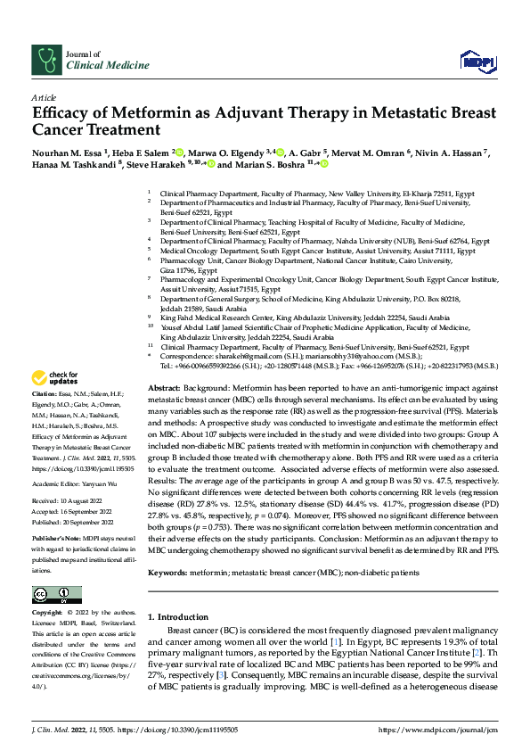 (PDF) Efficacy of Metformin as Adjuvant Therapy in Metastatic Breast ...