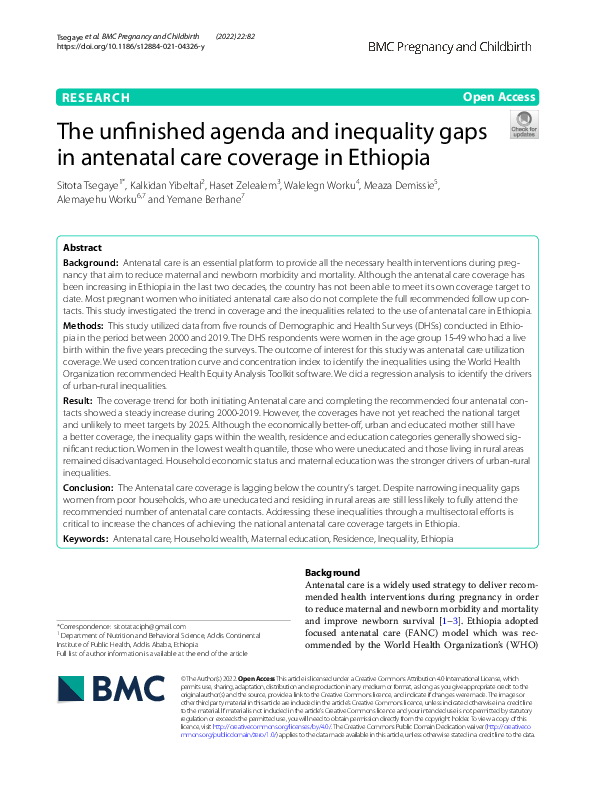 (PDF) The unfinished agenda and inequality gaps in antenatal care ...
