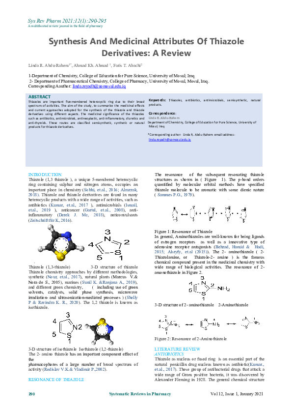 (PDF) Synthesis And Medicinal Attributes Of Thiazole Derivatives: A Review