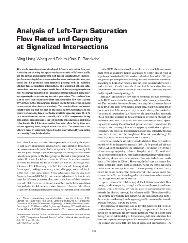 (PDF) Analysis of Left-Turn Saturation Flow Rates and Capacity at ...