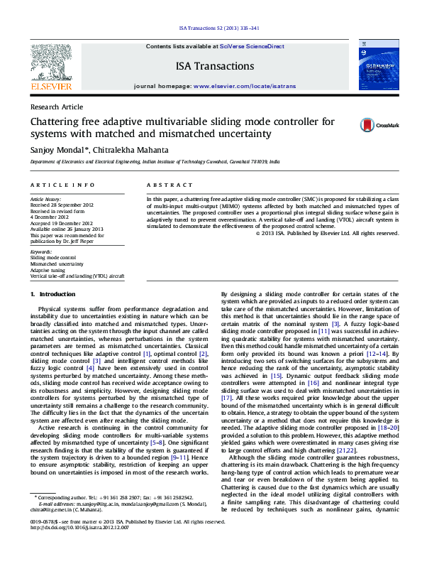 (PDF) Chattering free adaptive multivariable sliding mode controller ...