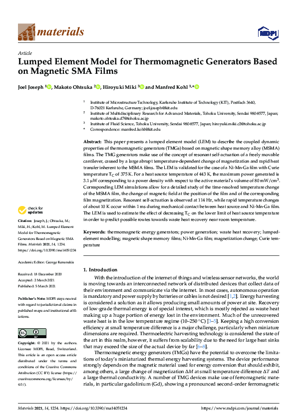 (PDF) Lumped Element Model for Thermomagnetic Generators Based on ...