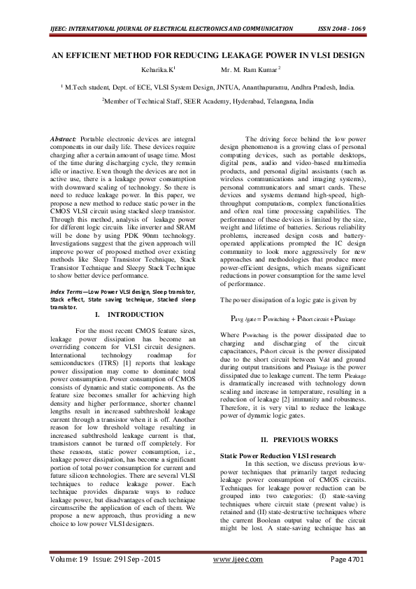(PDF) AN EFFICIENT METHOD FOR REDUCING LEAKAGE POWER IN VLSI DESIGN
