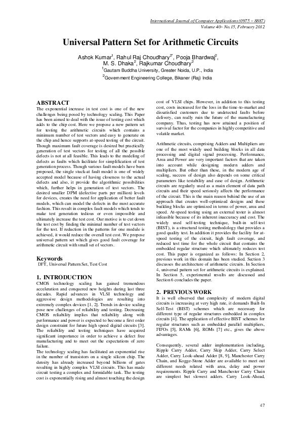 (PDF) Universal Pattern Set for Arithmetic Circuits