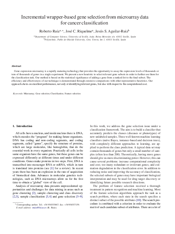 (PDF) Incremental wrapper-based gene selection from microarray data for ...