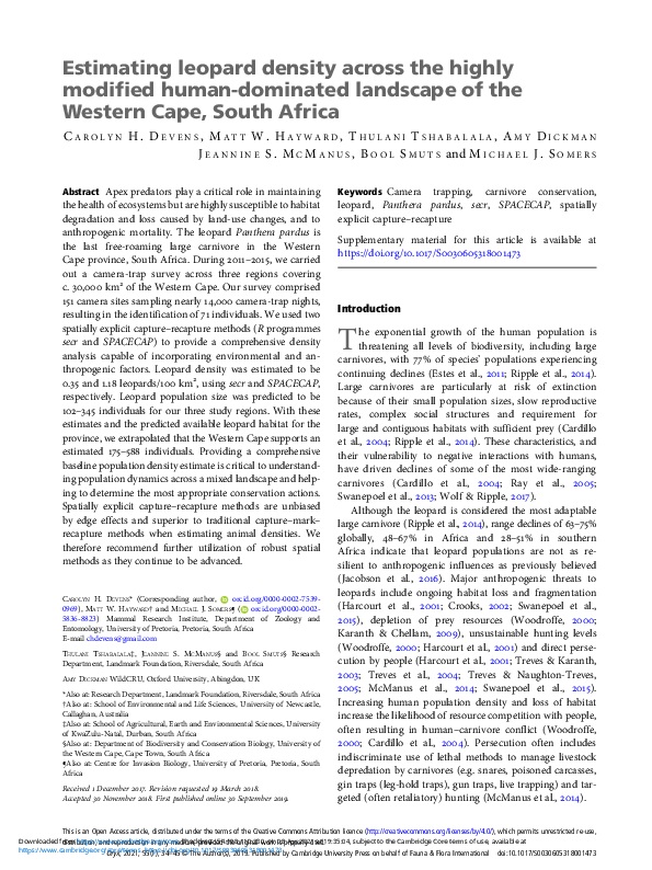 (PDF) Estimating leopard density across the highly modified human ...