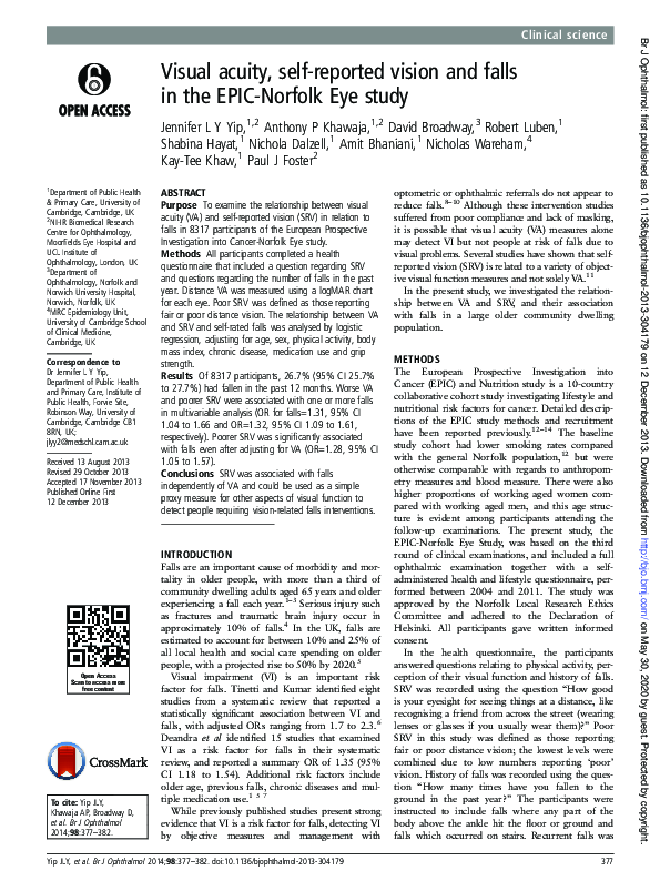 (PDF) Visual acuity, self-reported vision and falls in the EPIC-Norfolk ...