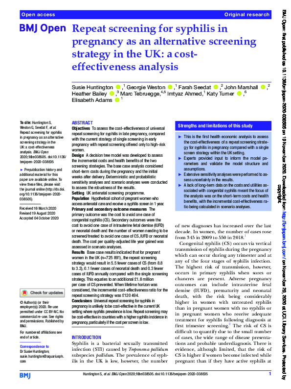 (PDF) Repeat screening for syphilis in pregnancy as an alternative ...