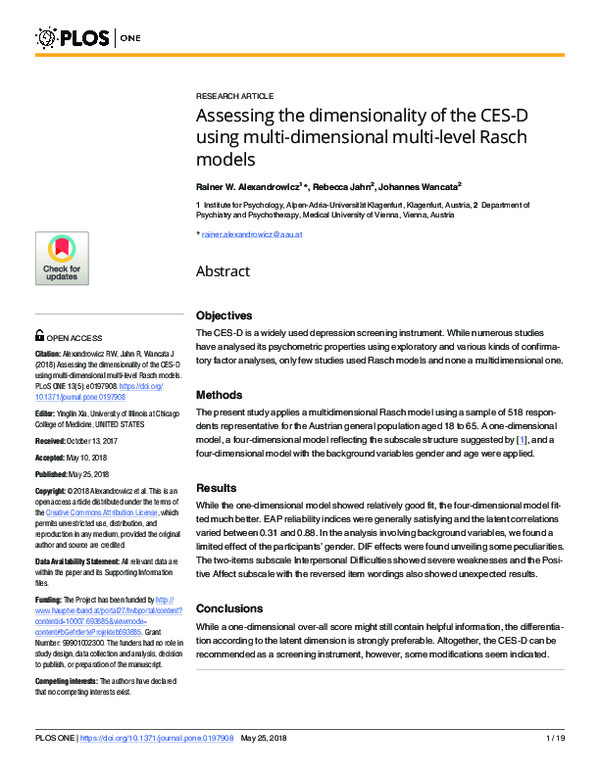 (PDF) Assessing the dimensionality of the CES-D using multi-dimensional ...
