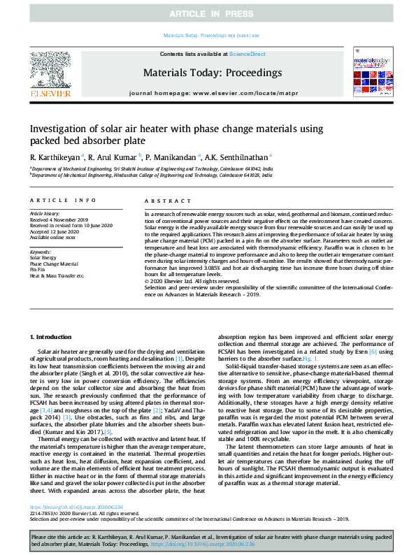 (PDF) Investigation of solar air heater with phase change materials ...