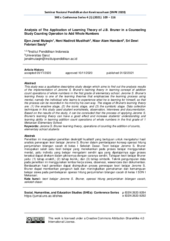 (PDF) Analysis of The Application of Learning Theory of J.B. Bruner in ...