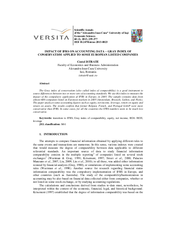(PDF) Impact of IFRS on Accounting Data – Gray Index of Conservatism ...